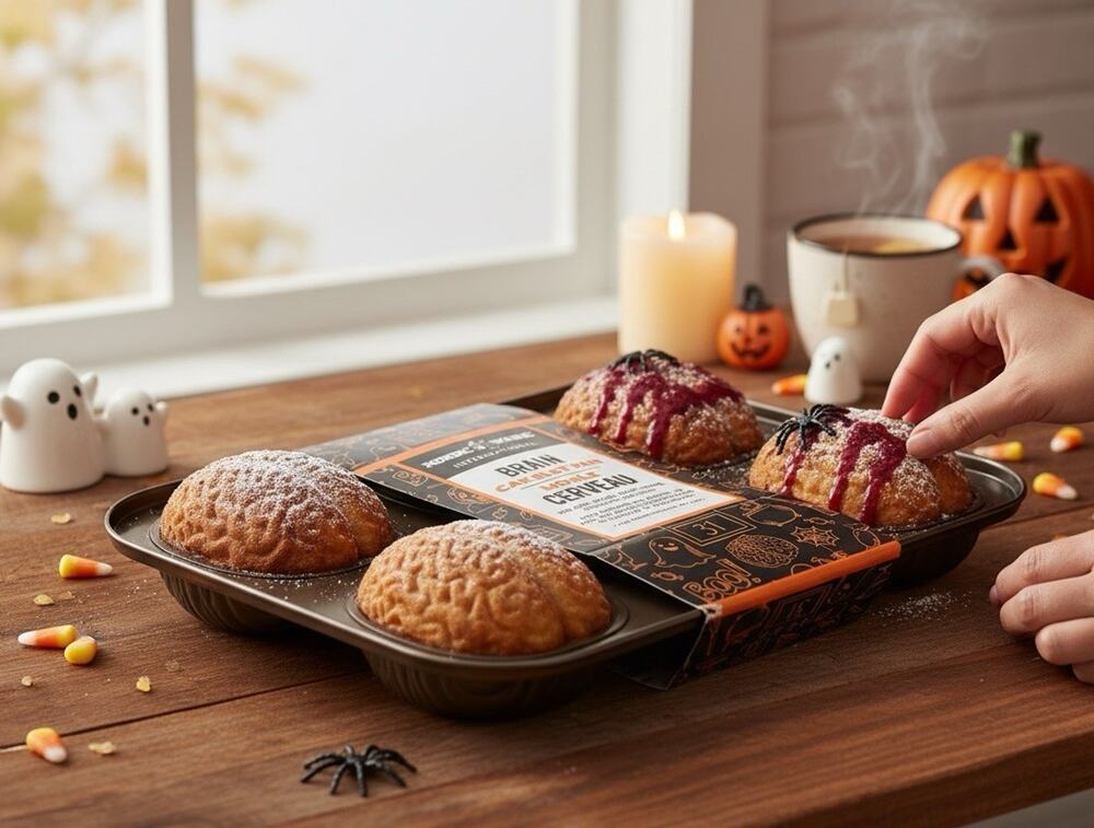 Nordic Ware Brain Cakelet Pan Halloween 6 Cavities BakeWare Mold 3 Cup Cake